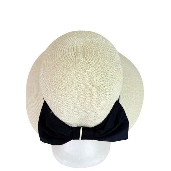 Royal Beige Straw Sun Hat Ponytail Notch Black Bow Beach Cruise Life Fashion - Picture 11 of 11